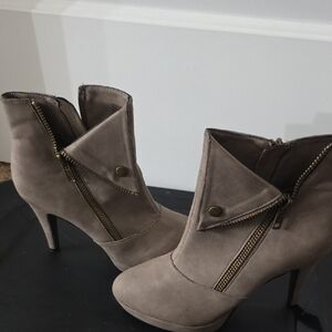 2 Lips Too Taupe Heeled Boots with Zipper Detail